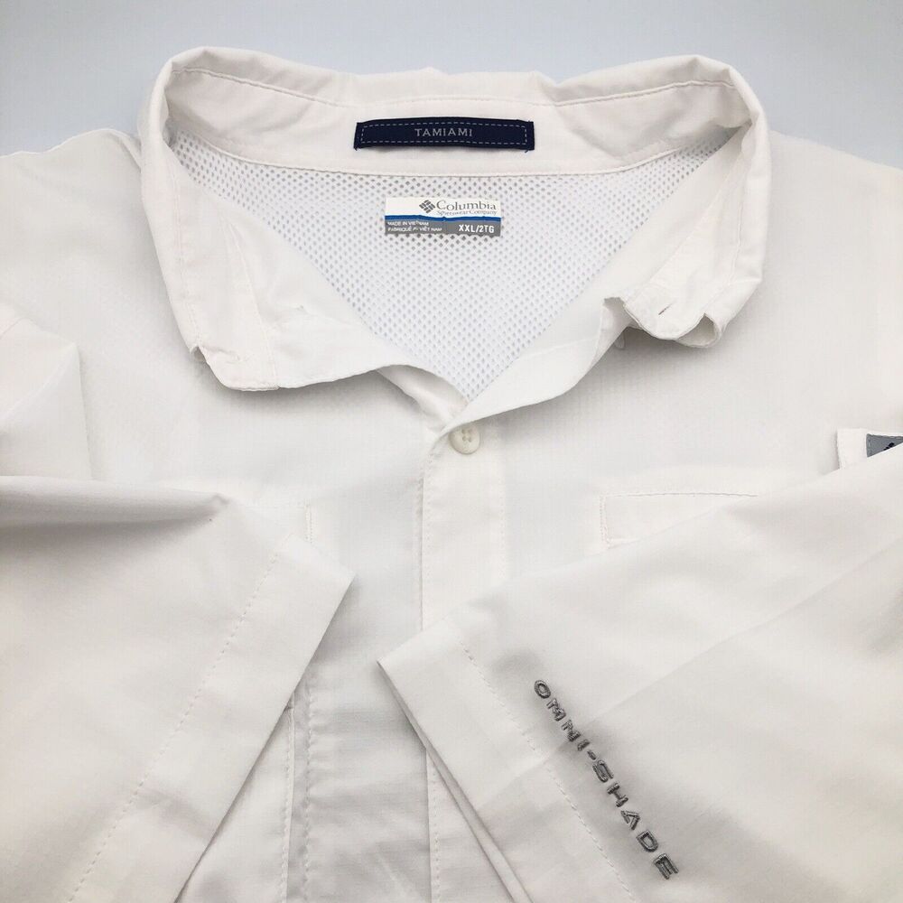 Columbia PFG Button Down Short Sleeve Fishing Shirt White Mens XXL Summer Travel